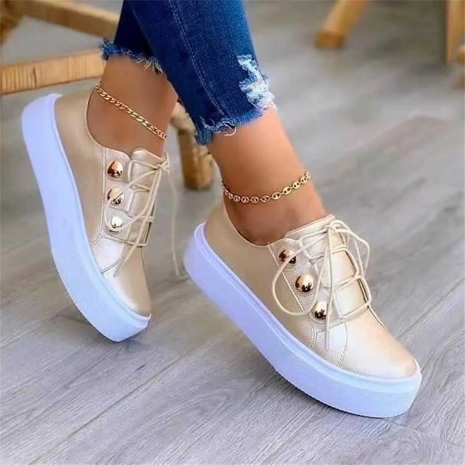 Ladmiple Shoes For Women Sneakers Slip Ons Walking Shoes Casual Lace Up Dressy Summer Fashion Cute Platform Flats Loafer