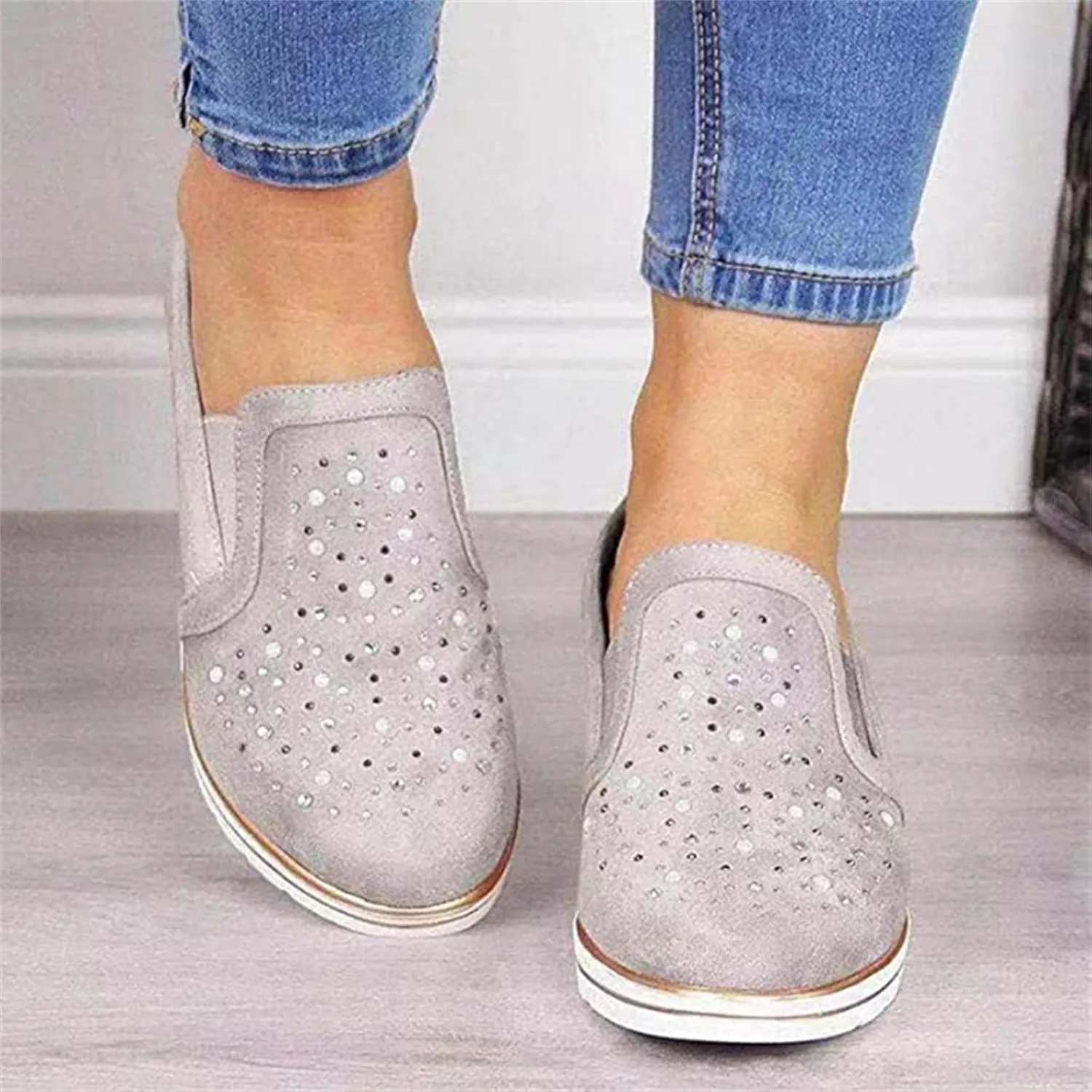 Ladmiple Sneakers For Women Slip On Wide Width PU Leather Shoes Lace Up Casual Fashion Walking Platform Flats Loafers