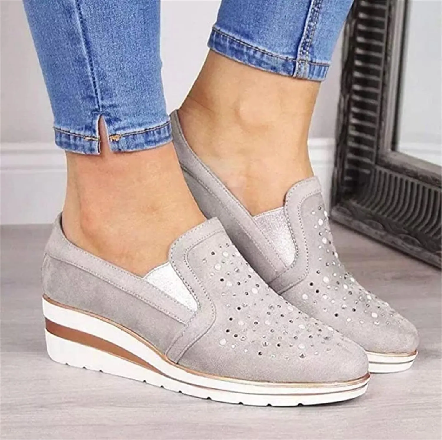 Ladmiple Sneakers For Women Slip On Wide Width PU Leather Shoes Lace Up Casual Fashion Walking Platform Flats Loafers