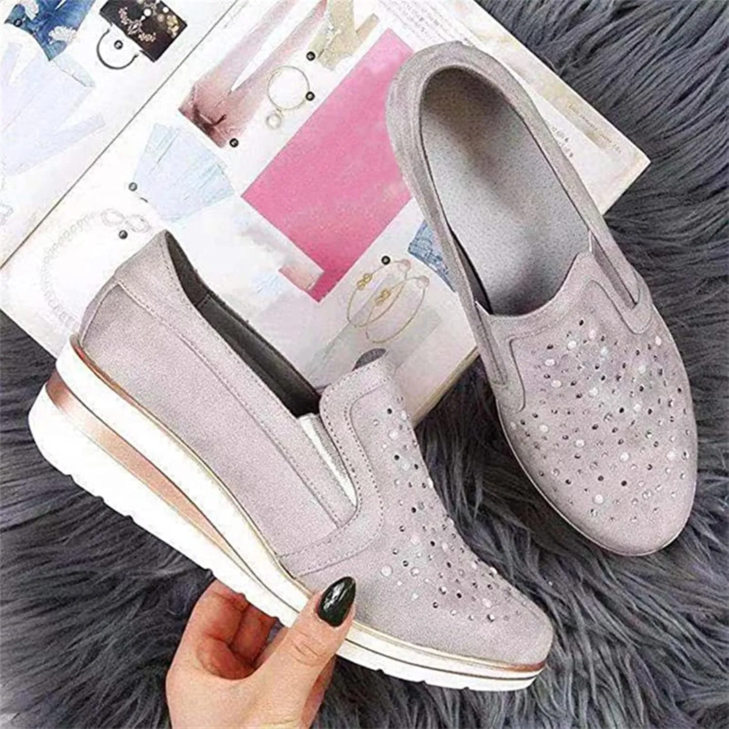 Ladmiple Sneakers For Women Slip On Wide Width PU Leather Shoes Lace Up Casual Fashion Walking Platform Flats Loafers
