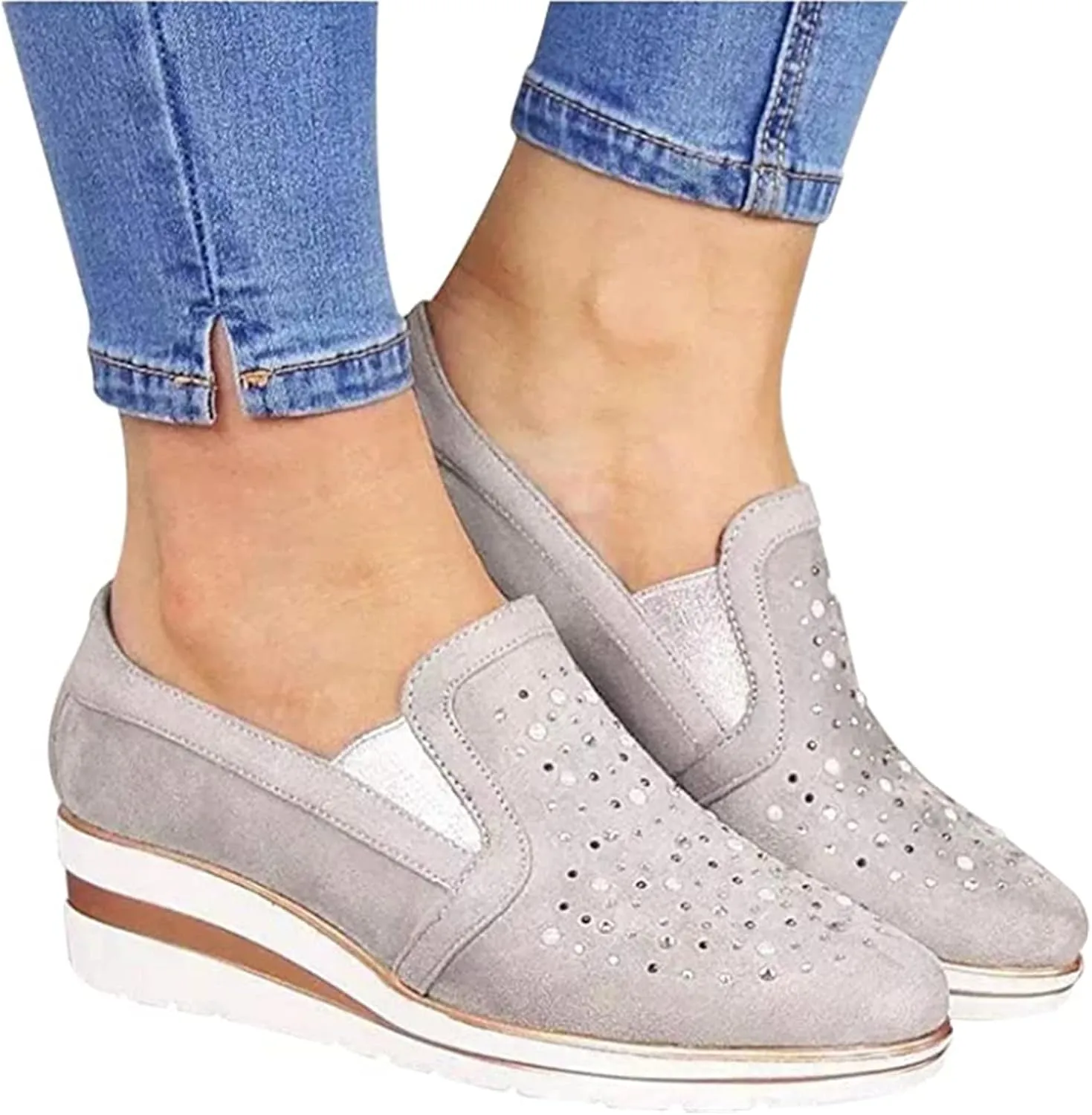 Ladmiple Sneakers For Women Walking Shoes Wide Width Glitter Shoes Slip On Casual Dressy Summer Fashion Flats Loafers