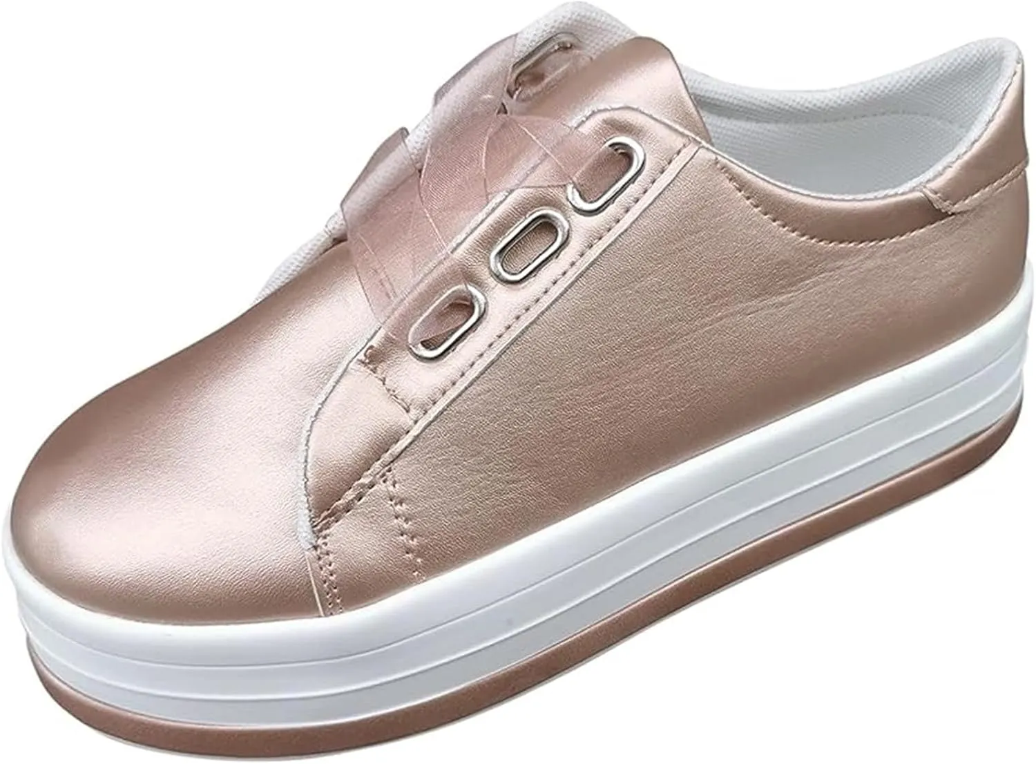Lausiuoe Shoes for Women Sneakers Trendy Comfortable Casual Fashion Sneakers Leather Walking Shoes Slip On Flat Loafers