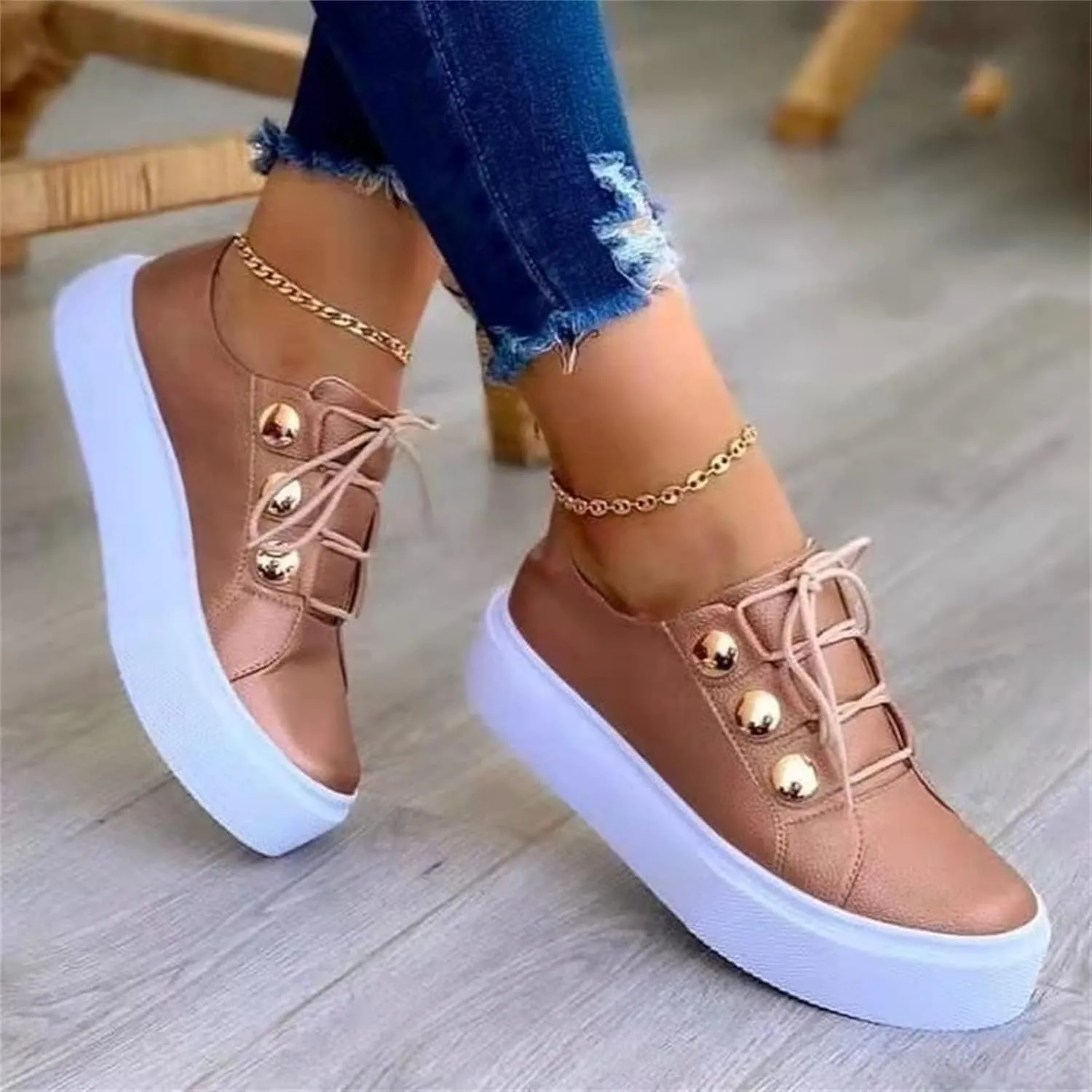 Lausiuoe Shoes for Women Sneakers Trendy Leather Slip On Sneakers Low Top Fashion Comfortable Casual Walking Flat Loafers