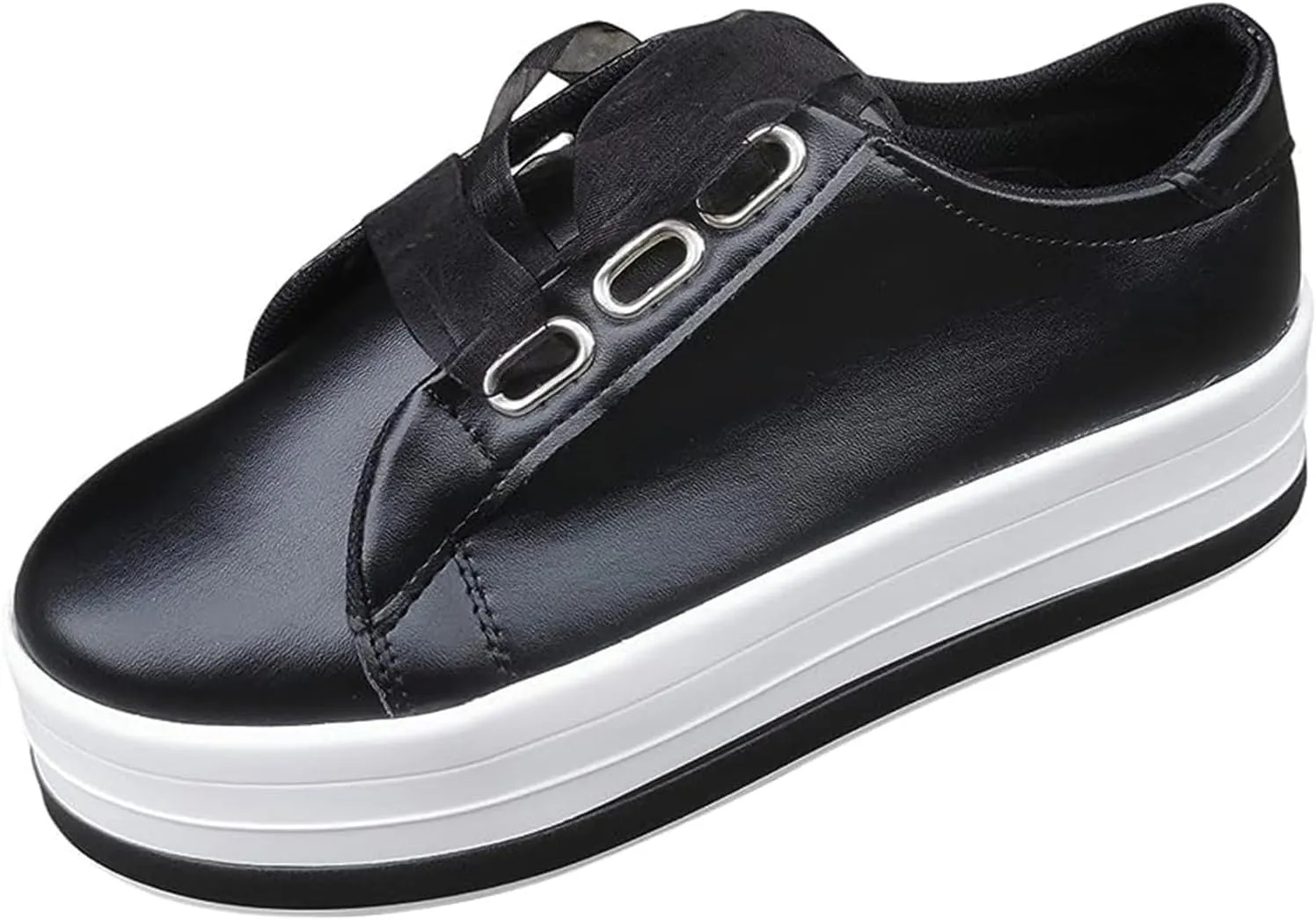 Lausiuoe Shoes for Women Sneakers Trendy Slip On Loafers Shoes Fashion Leather Sneakers Casual Comfortable Flat Walking Shoes