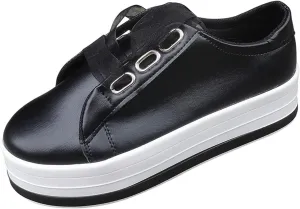 Lausiuoe Shoes for Women Sneakers Trendy Slip On Loafers Shoes Fashion Leather Sneakers Casual Comfortable Flat Walking Shoes