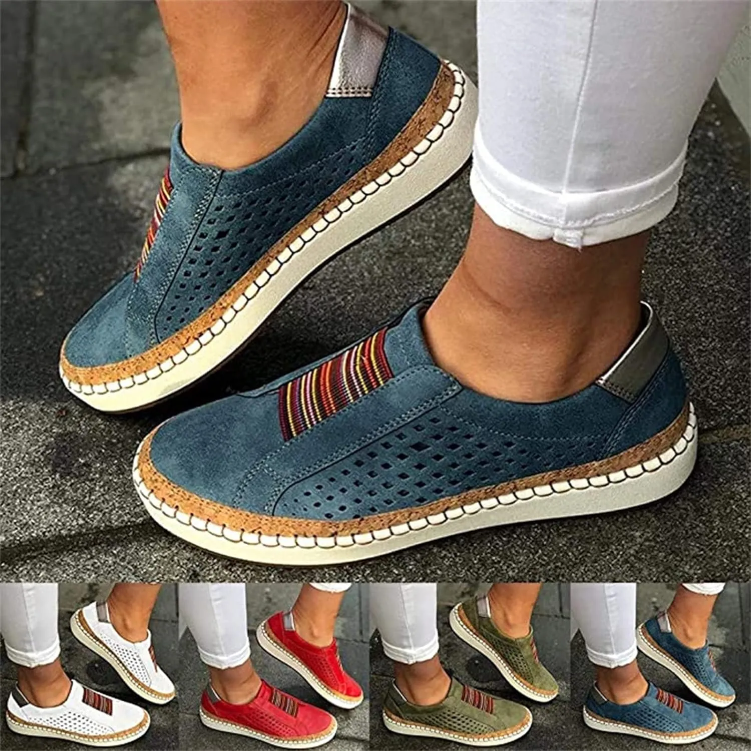 Lausiuoe Sneakers For Women Slip On Memory Foam Canvas Sneakers Low Top Fashion Casual Soft Walking Shoes Flat Loafers