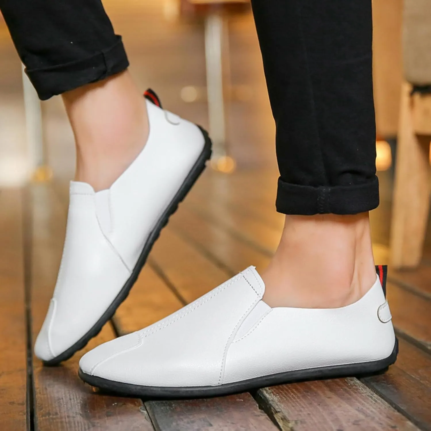 Leisure Men's Four Seasons Non Slip Flat Round Toe Breathable Slip On Lazy Leisure Casual Dress Shoes for Men Size 8 No Slip