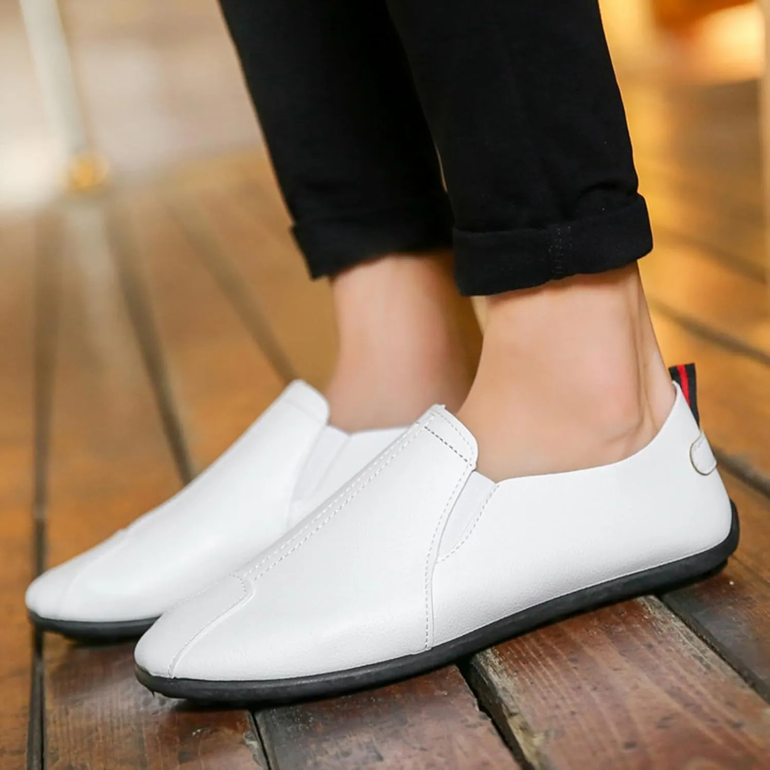 Leisure Men's Four Seasons Non Slip Flat Round Toe Breathable Slip On Lazy Leisure Casual Dress Shoes for Men Size 8 No Slip