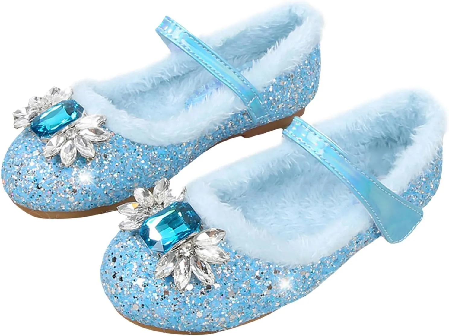 Little Girl's Sparkle Princess Party Shoes Adorable Plush Fleece Lined Mary Jane Flats Girls Dress Shoes Winter Shoes