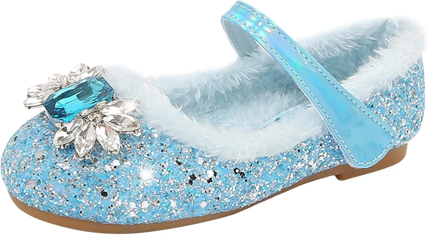 Little Girl's Sparkle Princess Party Shoes Adorable Plush Fleece Lined Mary Jane Flats Girls Dress Shoes Winter Shoes