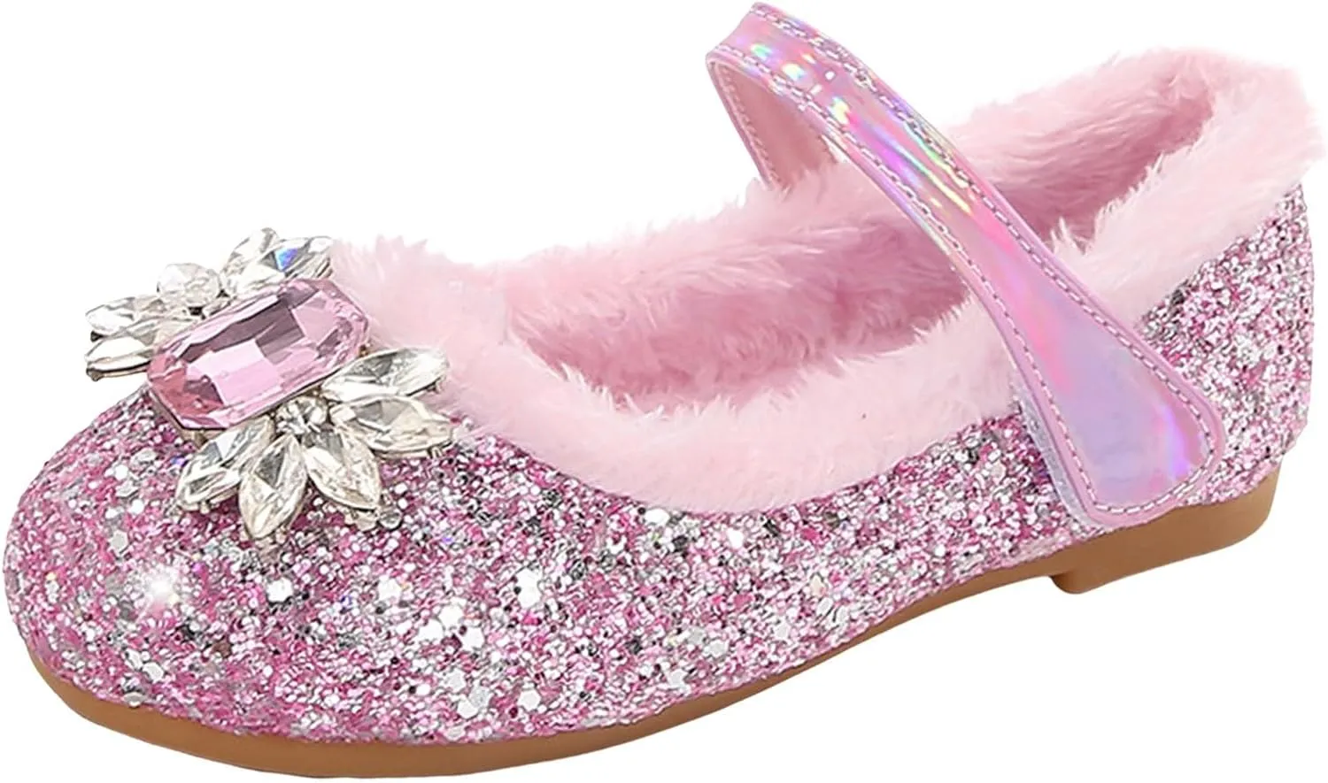 Little Girl's Sparkle Princess Party Shoes Adorable Plush Fleece Lined Mary Jane Flats Girls Dress Shoes Winter Shoes