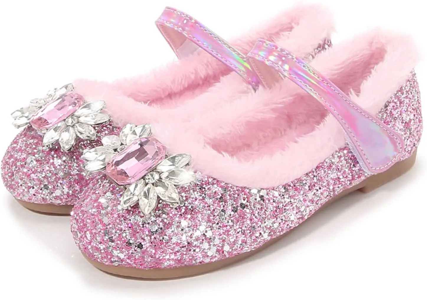 Little Girl's Sparkle Princess Party Shoes Adorable Plush Fleece Lined Mary Jane Flats Girls Dress Shoes Winter Shoes
