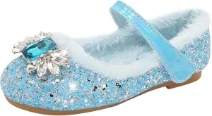 Little Girl's Sparkle Princess Party Shoes Adorable Plush Fleece Lined Mary Jane Flats Girls Dress Shoes Winter Shoes