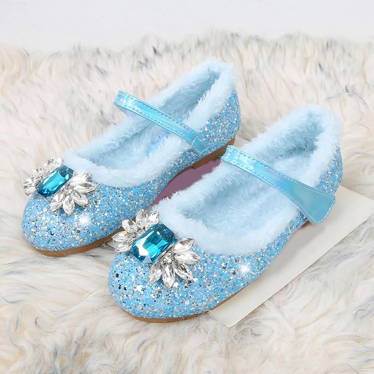 Little Girl's Sparkle Princess Party Shoes Adorable Plush Fleece Lined Mary Jane Flats Girls Dress Shoes Winter Shoes