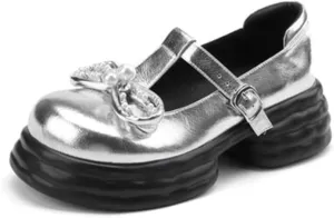 Loafers for Women Women’s Chunky Mid Heels with Sweet Bowtie and Beads for Cosplay, Dating, and Daily Wear in Autumn