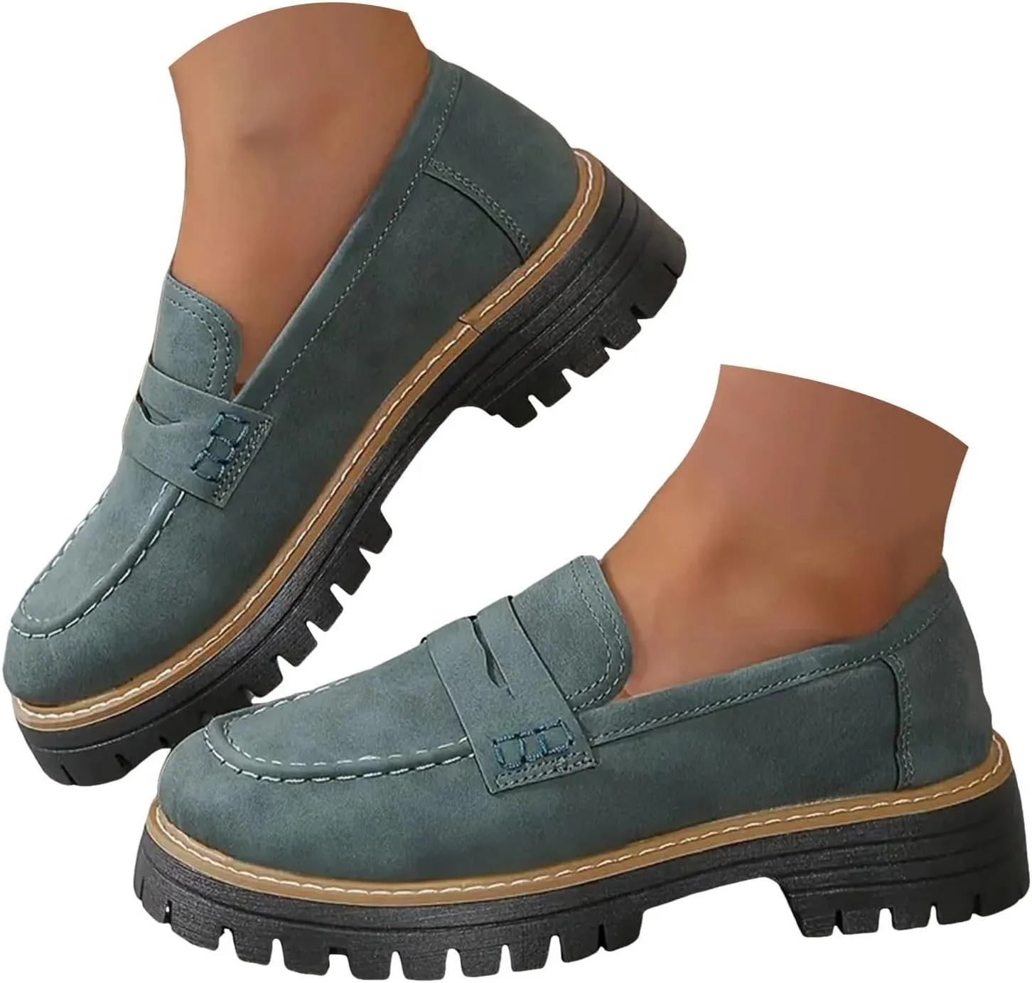 Loafers Shoes for Women Comfortable Slip On Work Office Shoe Platform Business Casual Dress Shoes Walking Trendy Flats Loafer Sneakers Platform Penny Loafer