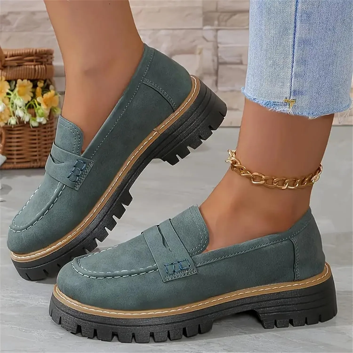 Loafers Shoes for Women Comfortable Slip On Work Office Shoe Platform Business Casual Dress Shoes Walking Trendy Flats Loafer Sneakers Platform Penny Loafer