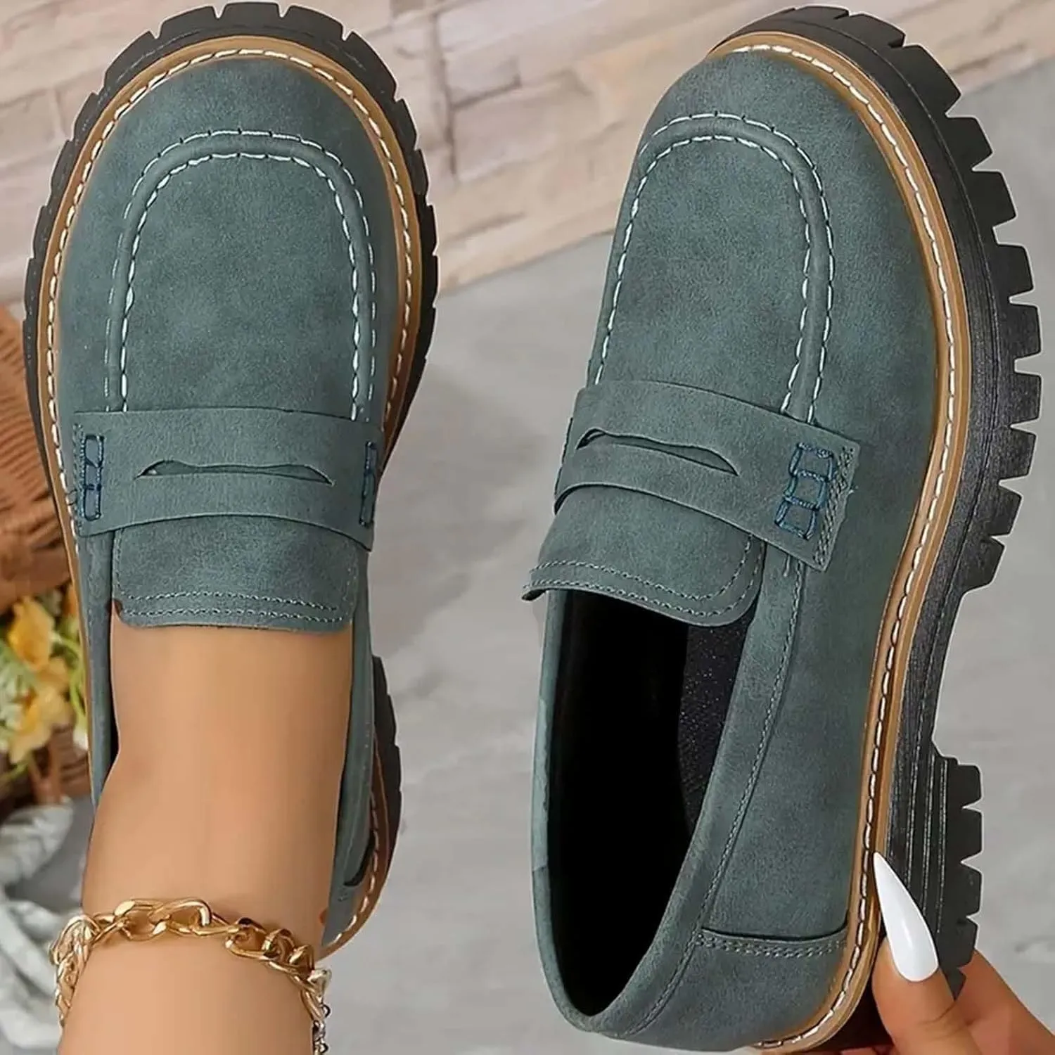 Loafers Shoes for Women Comfortable Slip On Work Office Shoe Platform Business Casual Dress Shoes Walking Trendy Flats Loafer Sneakers Platform Penny Loafer