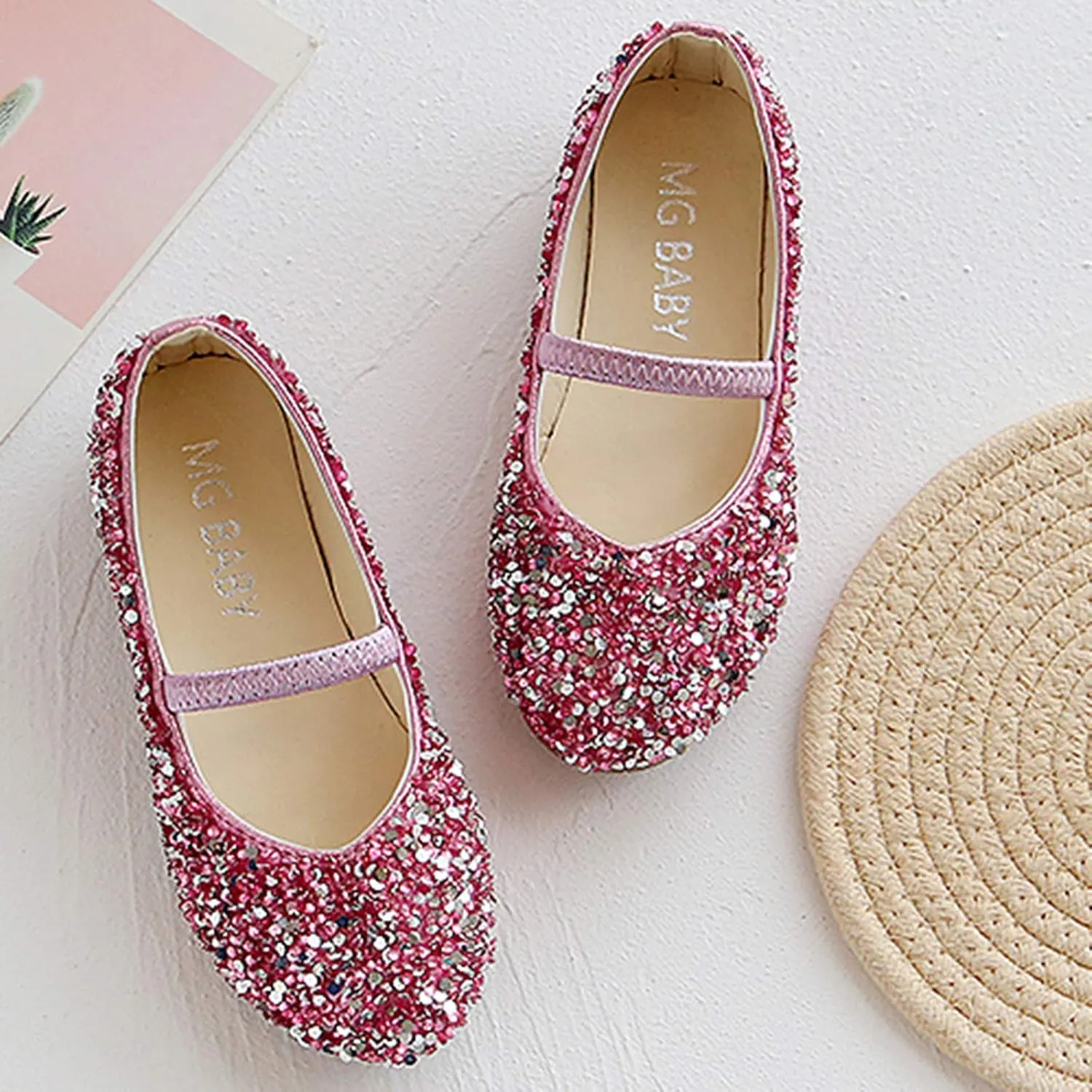 Mary Jane Shoes for Girls Dress Shoes Princess Dresses Ballet Flats Flower Glitter Shoes Toddler/Little/Kids
