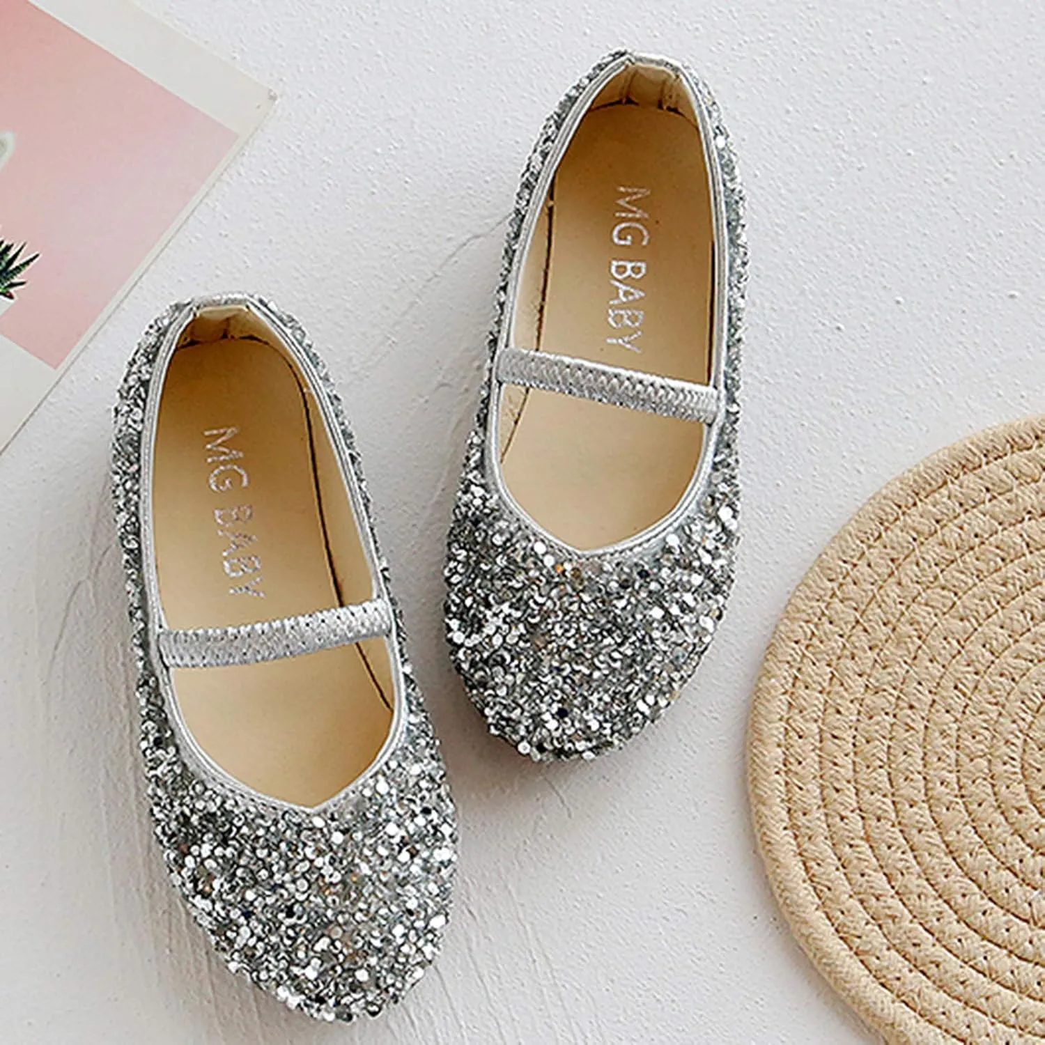 Mary Jane Shoes for Girls Dress Shoes Princess Dresses Ballet Flats Flower Glitter Shoes Toddler/Little/Kids