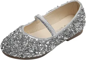 Mary Jane Shoes for Girls Dress Shoes Princess Dresses Ballet Flats Flower Glitter Shoes Toddler/Little/Kids