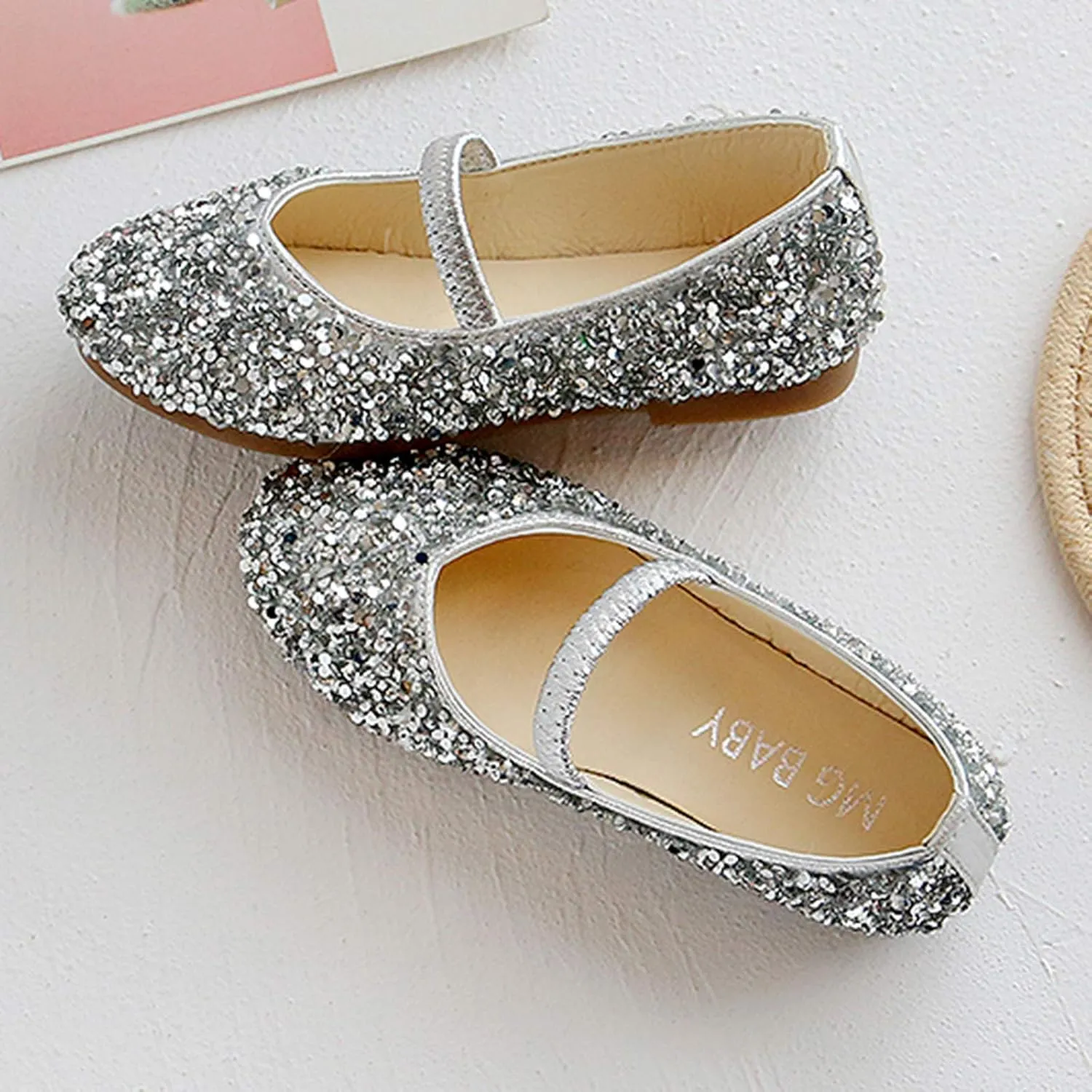 Mary Jane Shoes for Girls Dress Shoes Princess Dresses Ballet Flats Flower Glitter Shoes Toddler/Little/Kids