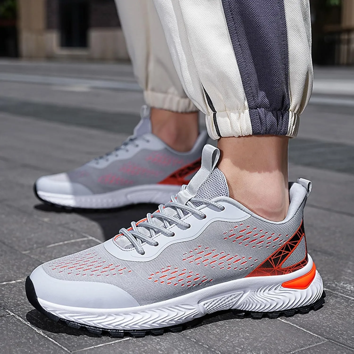 Men's Breathable Stretch Workout Shoes Breathable Elastic Fly Woven Mesh Sneaker Arch Support Plantar Fasciitis