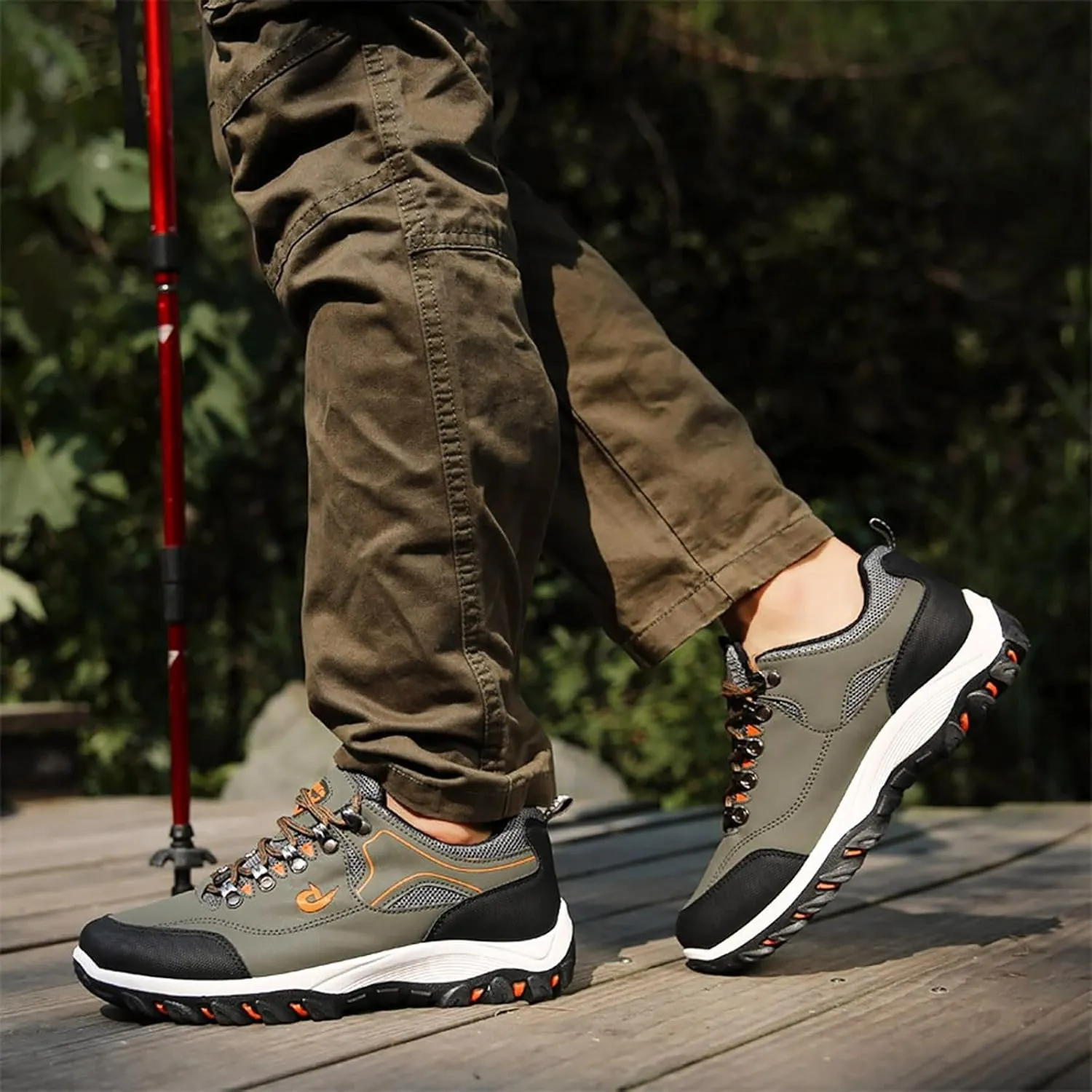 Men's White, Black, Grey Hiking Shoes - All Season, Flat Heel, Round Toe, Slip-On, Water Resistant, Slip-Resistant, Casual, Outdoor, Adult Men's Size