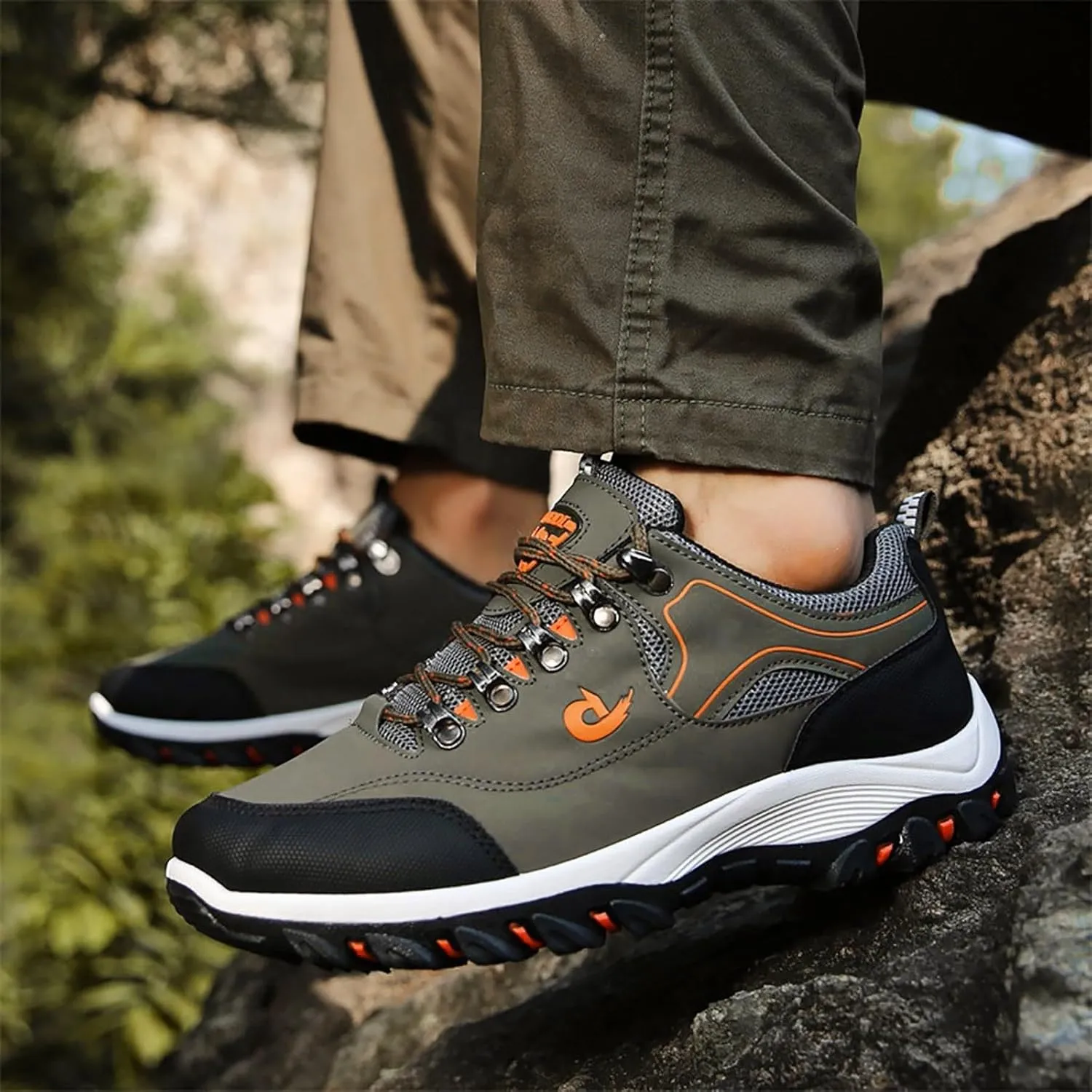 Men's White, Black, Grey Hiking Shoes - All Season, Flat Heel, Round Toe, Slip-On, Water Resistant, Slip-Resistant, Casual, Outdoor, Adult Men's Size