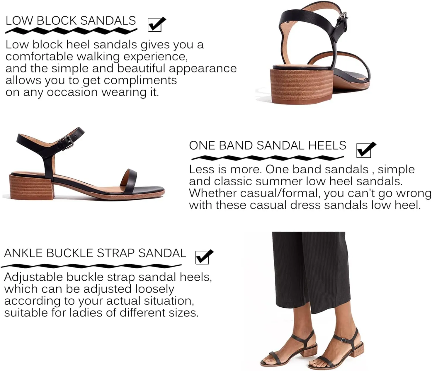 MOOMMO Women Low Block Heel Sandals Ankle Strap Round Toe Sandal Heels One Band Mid Chunky Heel Summer Dress Shoes Comfortable Office Work Casual Buckle Sandal Pumps Size 4-11 M US