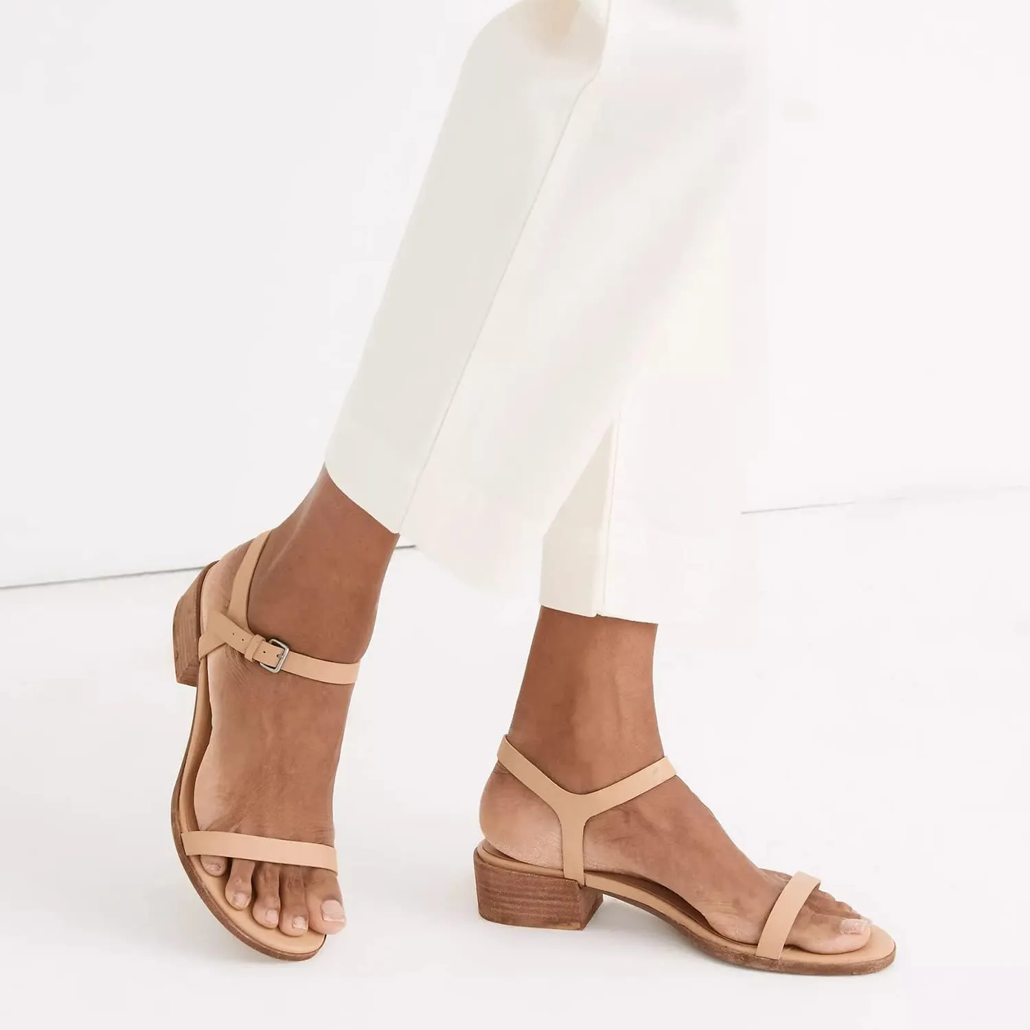 MOOMMO Women Low Block Heel Sandals Ankle Strap Round Toe Sandal Heels One Band Mid Chunky Heel Summer Dress Shoes Comfortable Office Work Casual Buckle Sandal Pumps Size 4-11 M US