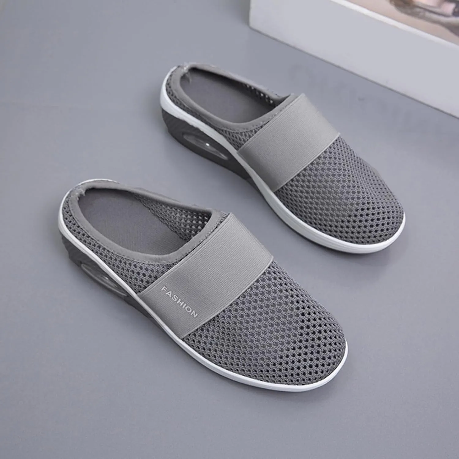 Mules Shoes for Women Backless Walking Sneakers Mesh Air Cushion Orthopedic Diabetic Shoes Backless Breathable Arch Support Sandals Outdoor Slippers Wide Width Clogs