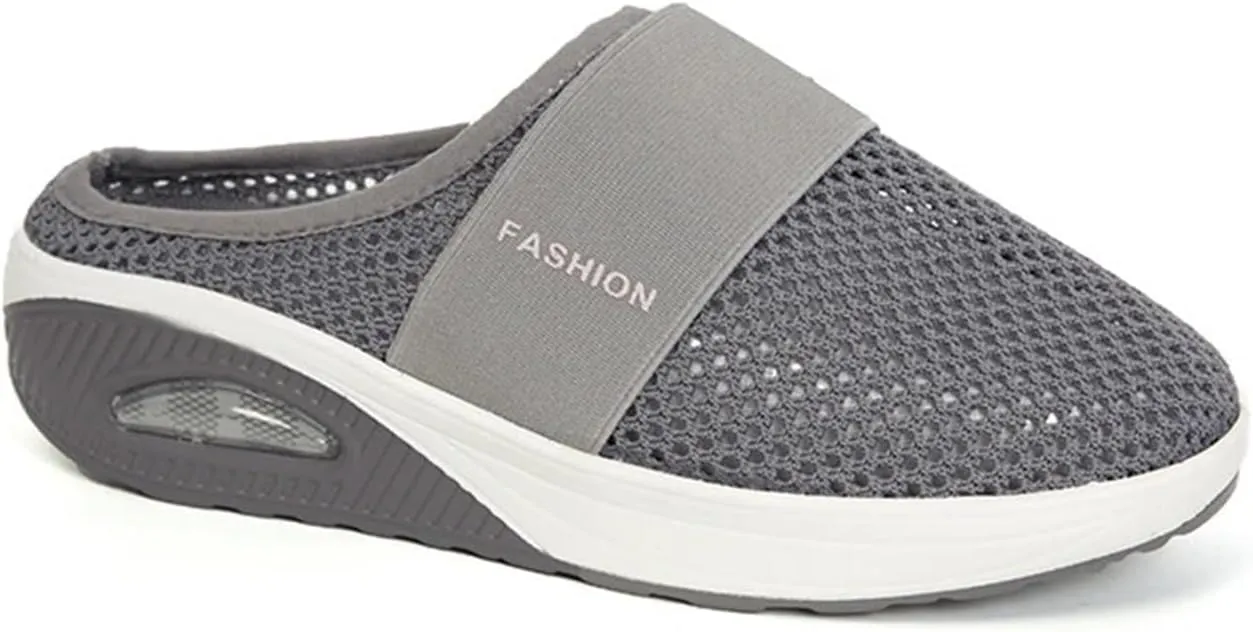 Mules Shoes for Women Backless Walking Sneakers Mesh Air Cushion Orthopedic Diabetic Shoes Backless Breathable Arch Support Sandals Outdoor Slippers Wide Width Clogs