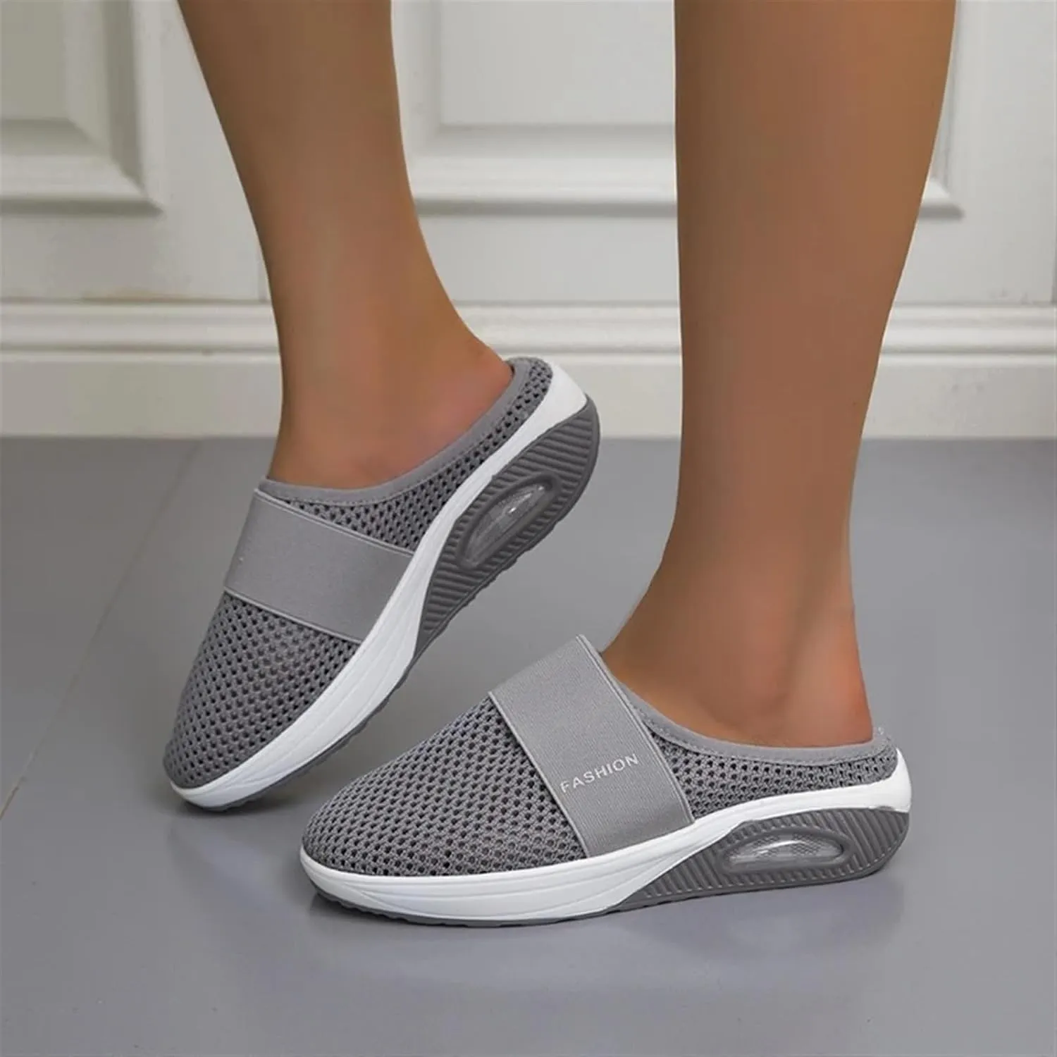 Mules Shoes for Women Backless Walking Sneakers Mesh Air Cushion Orthopedic Diabetic Shoes Backless Breathable Arch Support Sandals Outdoor Slippers Wide Width Clogs