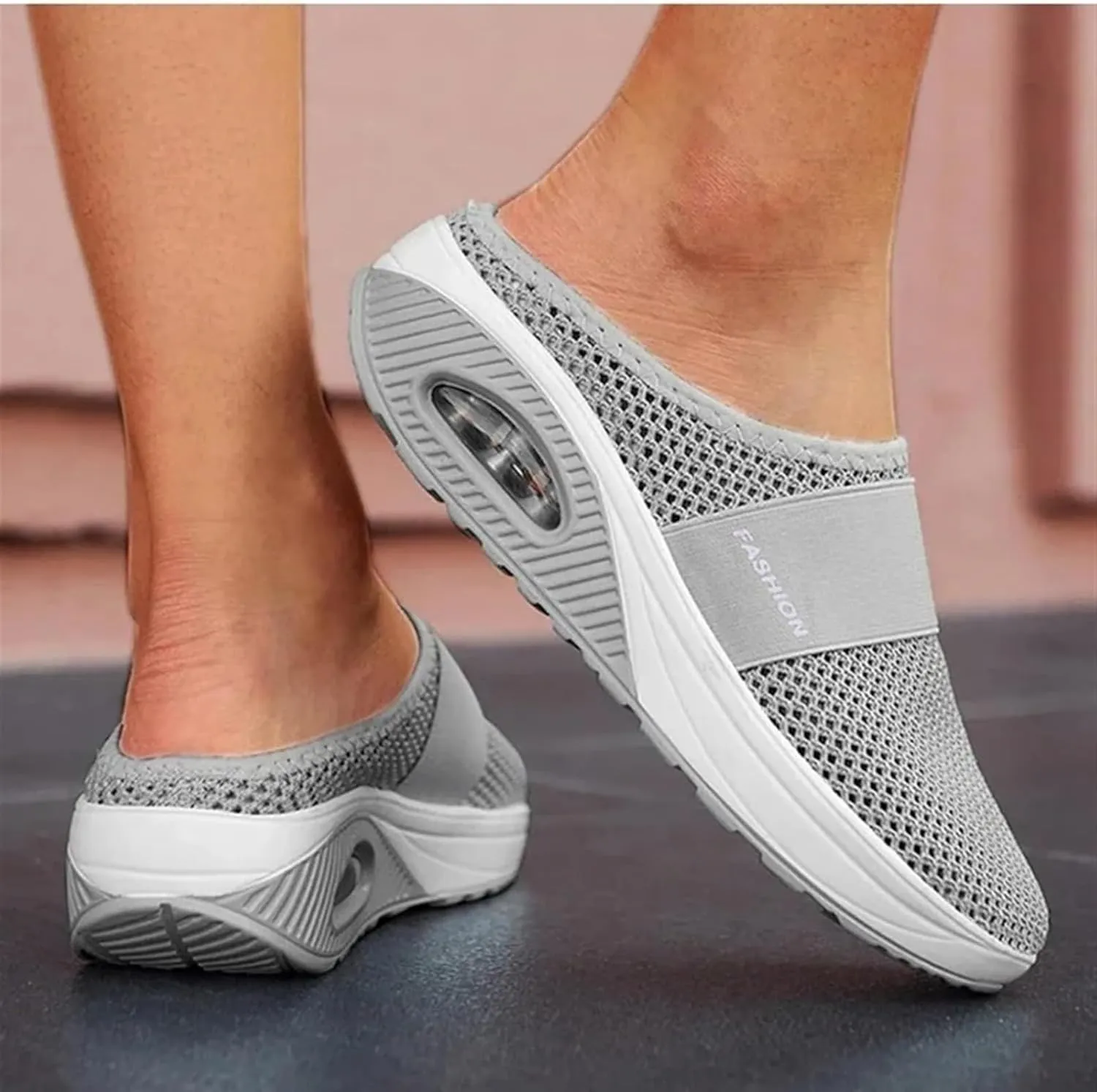 Mules Shoes for Women Backless Walking Sneakers Mesh Air Cushion Orthopedic Diabetic Shoes Backless Breathable Arch Support Sandals Outdoor Slippers Wide Width Clogs