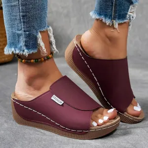 Orthopedic Sandals for Women, Comfortable Arch Support Slides Slip on Dressy Summer Fashion Orthotic Slides Leather Platform Wedge Sandals Ladies Lightweight Thick Cushion Slippers