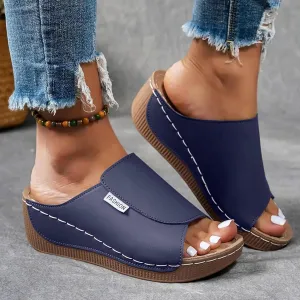 Orthopedic Sandals for Women, Comfortable Arch Support Slides Slip on Dressy Summer Fashion Orthotic Slides Leather Platform Wedge Sandals Ladies Lightweight Thick Cushion Slippers