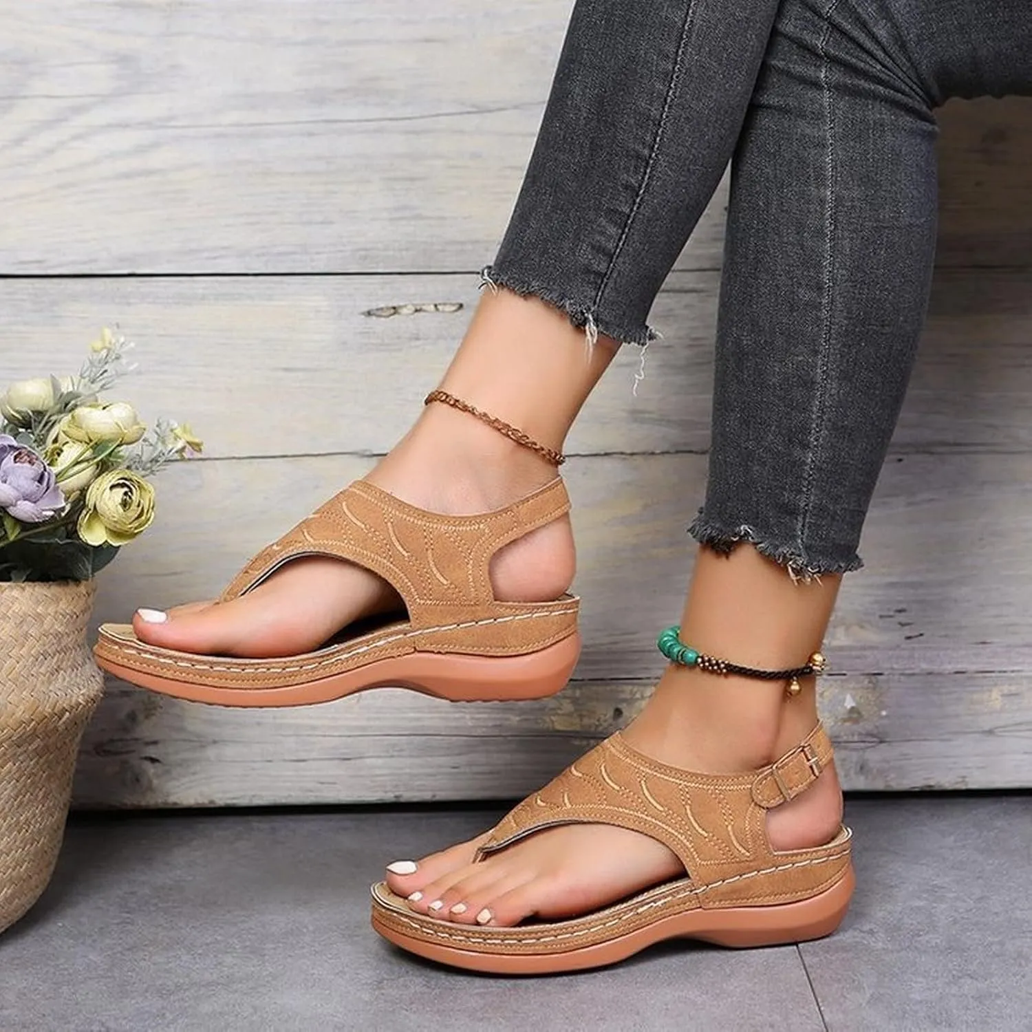 Orthopedic Sandals for Women Comfortable Walking Summer Sandals with Arch Support Wedge Sandals 2025 Flip Flops Sandals Platform Dressy Slip on Thong Shoes Fashion Beach Dress Vacation