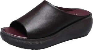 Orthopedic Sandals for Women Orthotic Leather Wedges Slides Damping Sole Upgradation Stretch Lightweight Sandals Slides Arch and Heel Support Platform Comfortable Walking Shoes