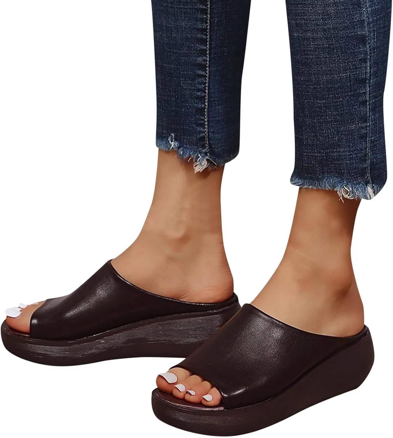 Orthopedic Sandals for Women Orthotic Leather Wedges Slides Damping Sole Upgradation Stretch Lightweight Sandals Slides Arch and Heel Support Platform Comfortable Walking Shoes