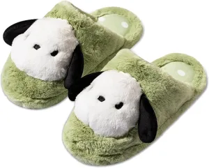 Roffatide Cartoon Cute Plush Open Back Floor Slippers Indoor Shoes Fuzzy Slippers with Rubber Sole for Girls Women