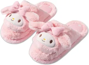 Roffatide Cartoon Cute Plush Open Back Floor Slippers Indoor Shoes Fuzzy Slippers with Rubber Sole for Girls Women
