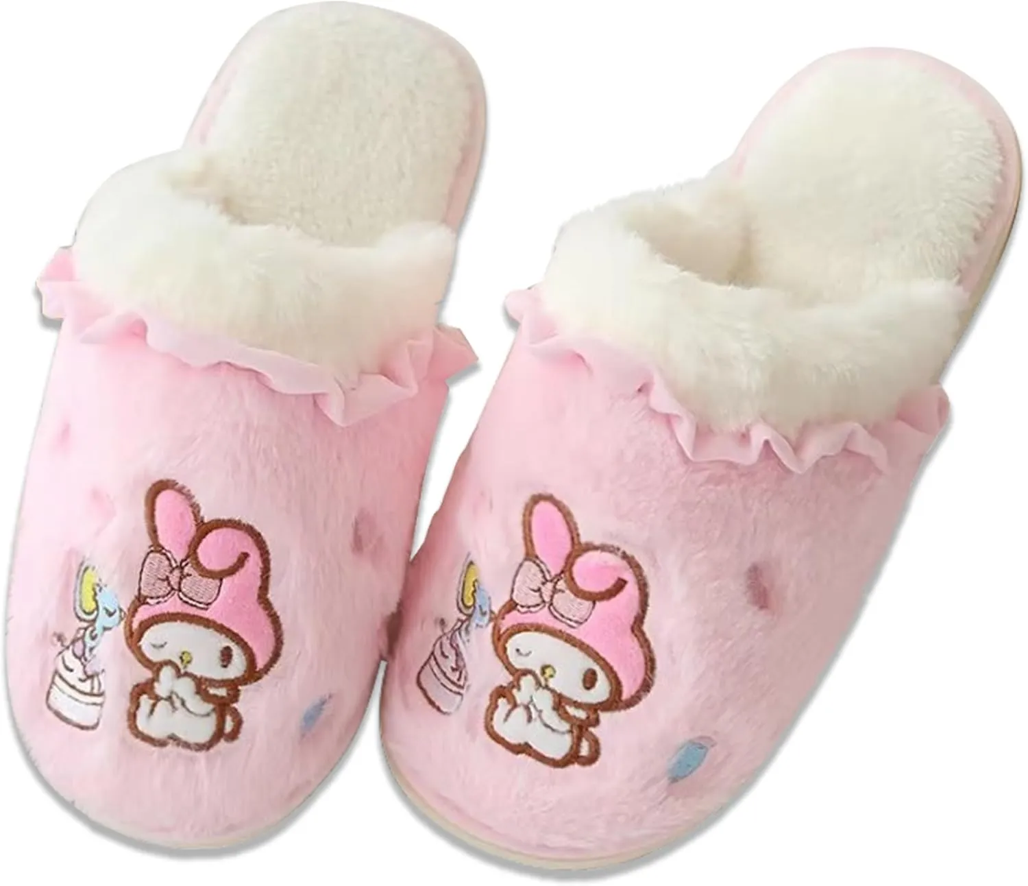 Roffatide Cartoon Cute Plush Open Back Floor Slippers Indoor Shoes Fuzzy Slippers with Rubber Sole for Women