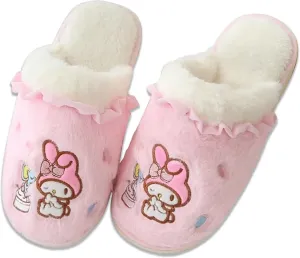 Roffatide Cartoon Cute Plush Open Back Floor Slippers Indoor Shoes Fuzzy Slippers with Rubber Sole for Women