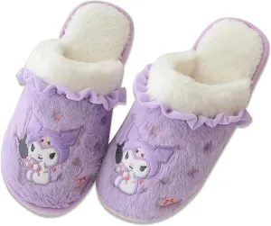 Roffatide Cartoon Cute Plush Open Back Floor Slippers Indoor Shoes Fuzzy Slippers with Rubber Sole for Women