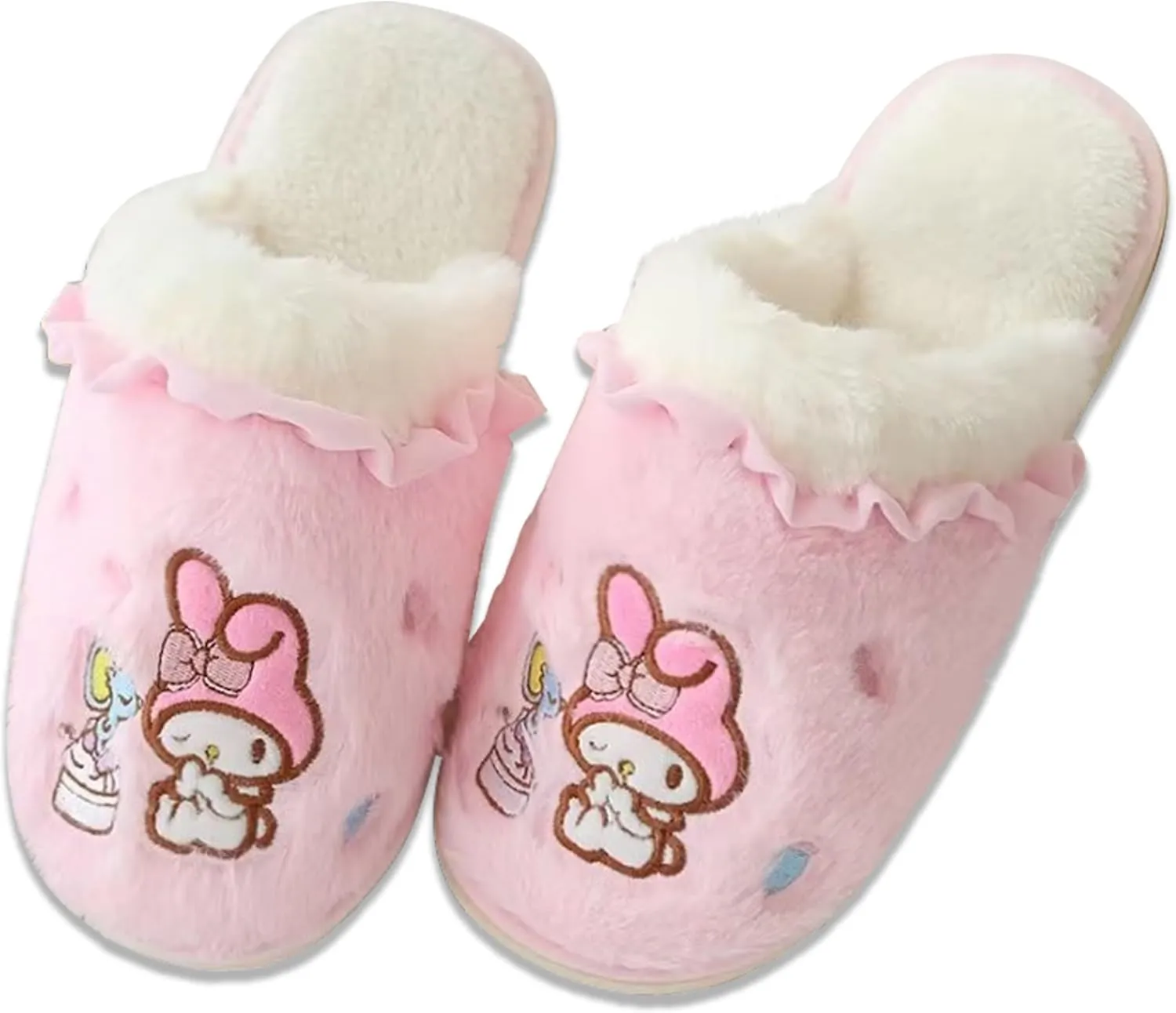 Roffatide Cartoon Cute Plush Open Back Floor Slippers Indoor Shoes Fuzzy Slippers with Rubber Sole for Women