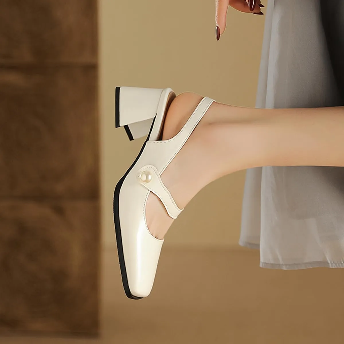Roimaash Sweet Mid Heels Mary Janes for Women Square Toe Dressy Pumps