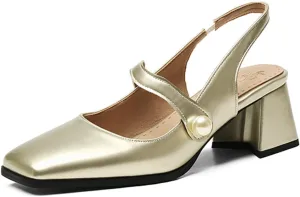 Roimaash Sweet Mid Heels Mary Janes for Women Square Toe Dressy Pumps