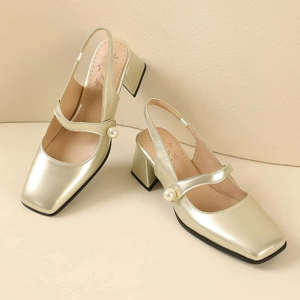 Roimaash Sweet Mid Heels Mary Janes for Women Square Toe Dressy Pumps