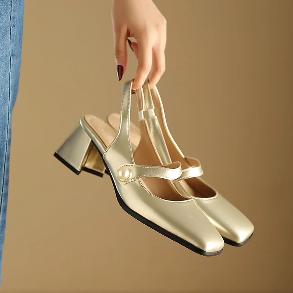 Roimaash Sweet Mid Heels Mary Janes for Women Square Toe Dressy Pumps